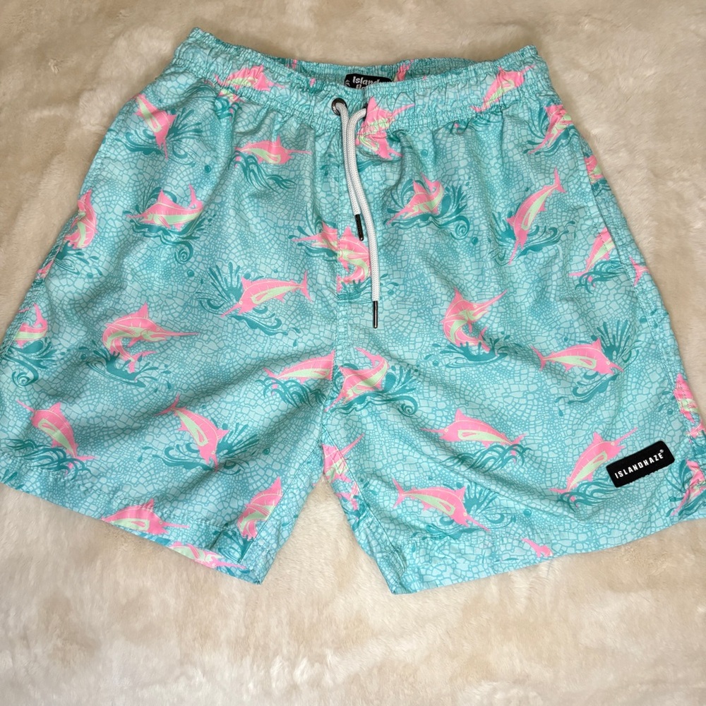 Islandhaze Aqua and Pink Marlin Swim Shorts
